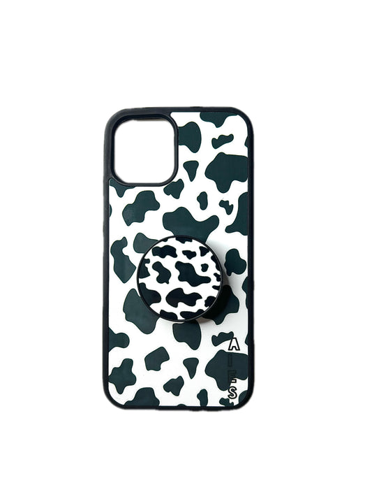 Black Cow print Case & Pop Socket Bundle