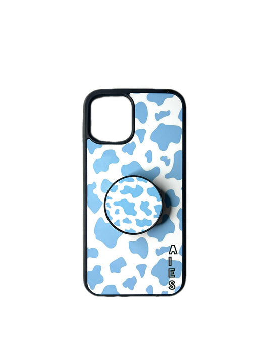Blue Cow print Case & Pop Socket Bundle